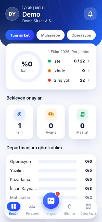 İK yönetici ekranı — seninİK mobil uygulaması, gerçek görünüm